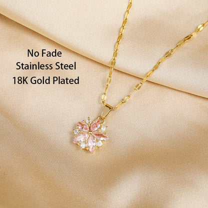 Pink Sakura Pendant Stainless Steel Necklaces