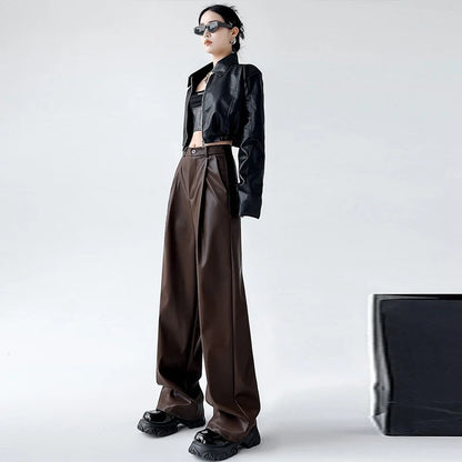 Pu Leather Loose wide leg Trousers