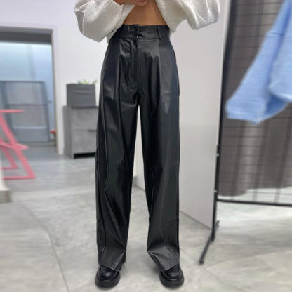 Pu Leather Loose wide leg Trousers