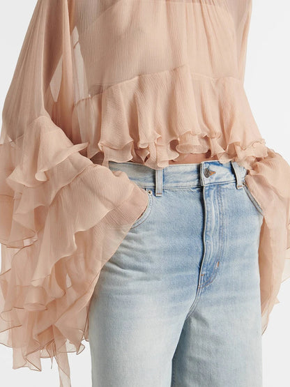 Ruffles Loose Blouses T Shirts