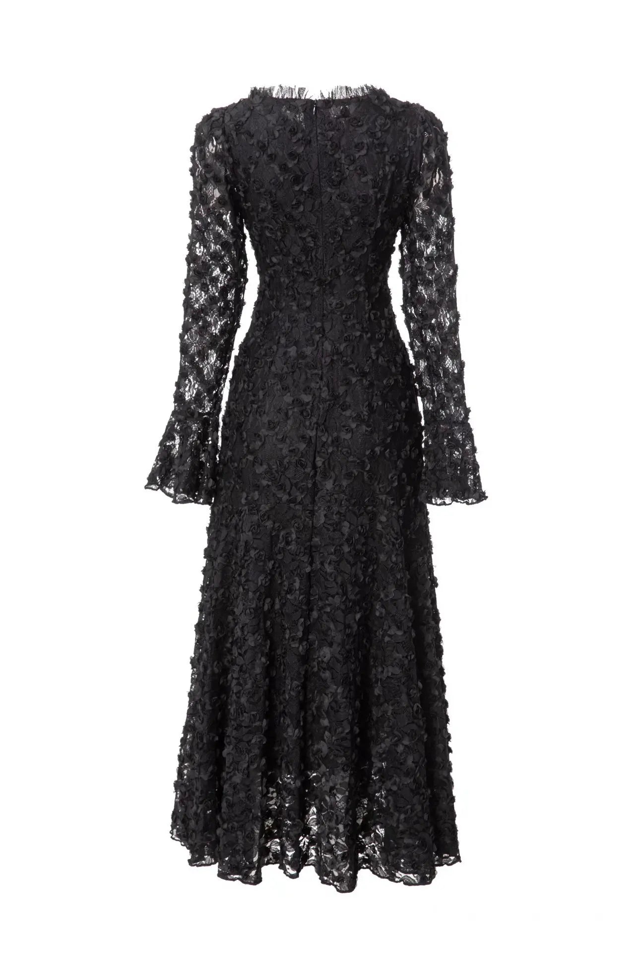 Black Lace Midi Dress Long Sleeve