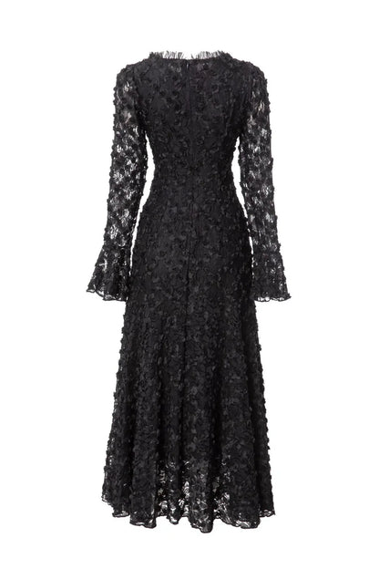 Black Lace Midi Dress Long Sleeve
