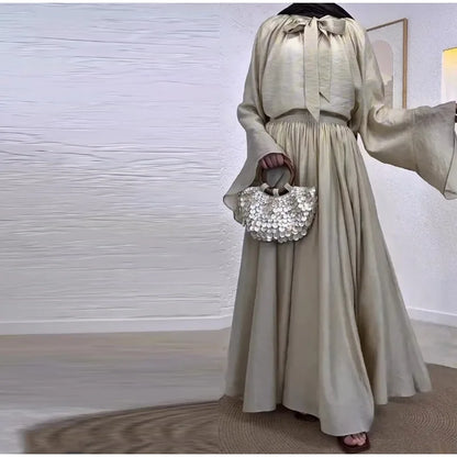 Loose Flare Sleeve Shirts High Waist Pleated Skirt