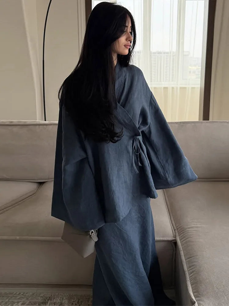Loose Maxi Skirt Kimono Outfit
