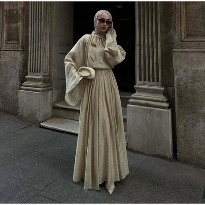Loose Flare Sleeve Shirts High Waist Pleated Skirt