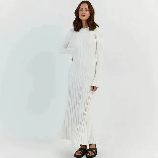 Women Knitted Long Sleeve Maxi Dress Crochet Slim Fit Hollow Out Midi Dress Warm Party Club Woolen Long Dress